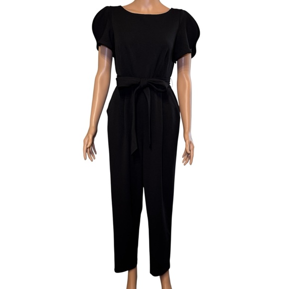 Calvin Klein Black Tulip Sleeve Belted Jumpsuit Romper Size 6 - Picture 1 of 12
